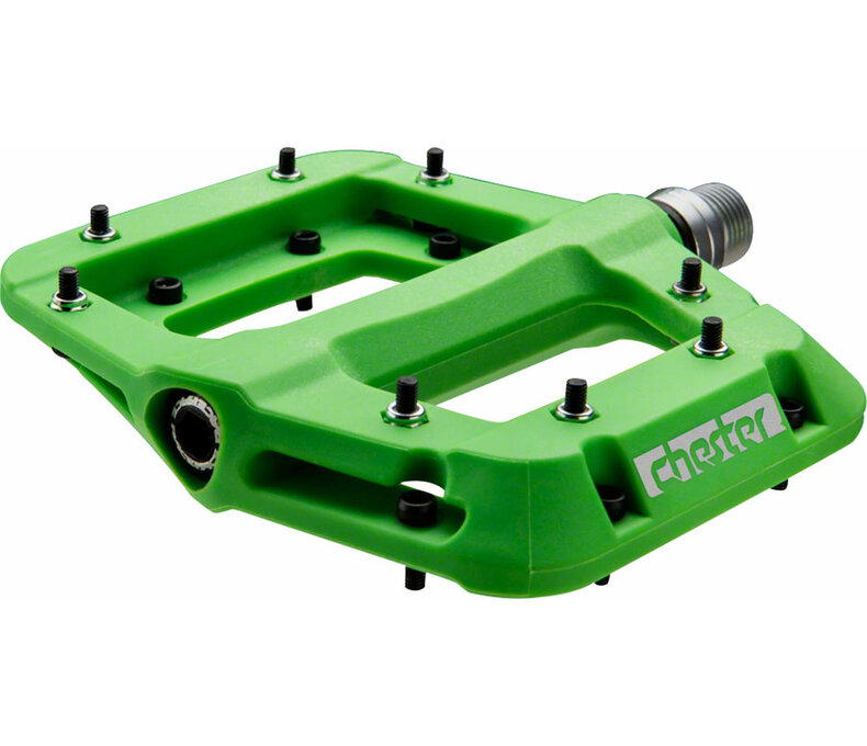 Race Face, Chester, Platform Pedals, Body: Nylon, Spindle: Cr-Mo, 9/16'', Green, Pair