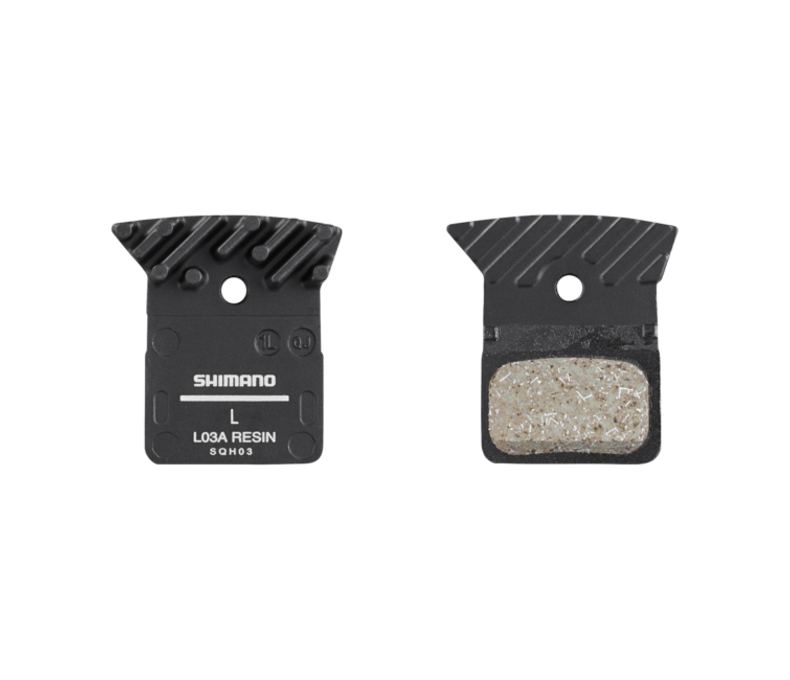 Shimano L05A-RF Disc Brake Pad and Spring - Resin Compound, Finned Alloy Back Plate, One Pair